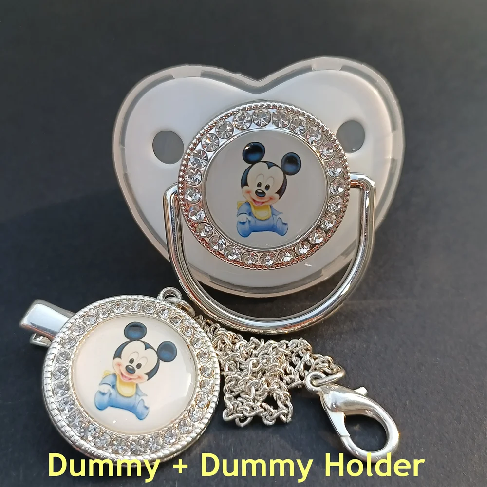 

mickey mouse minnie deluxe baby pacifier with chain clip newborn BPA free Bling fake pacifier chupetes para bebes0-18 months