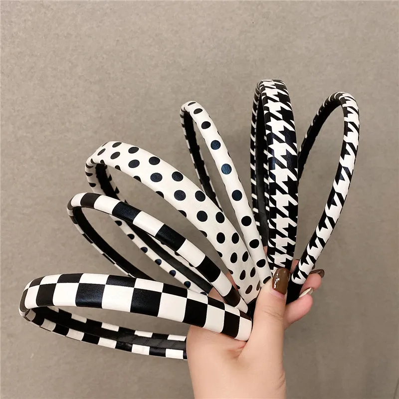 

Ins Leather Checkerboard Headbands for Women No Trace Hair Hoop Polka Dots Hairband Fashion Lady Girls Hair Accessories