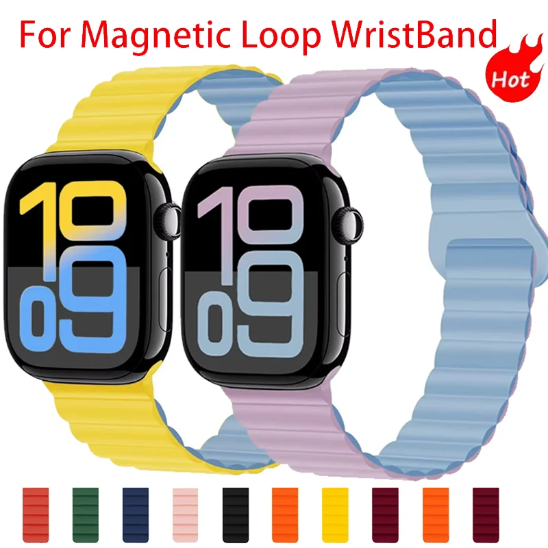 Силиконовый ремешок для Apple Watch Ultra 49 мм серии 10 46 42 9 8 7 41 45 Ремешок с магнитной
