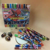 disney spiderman cartoon children crayons sets student rotating brush 12 color rotating graffiti pen kids pastel art supplies
