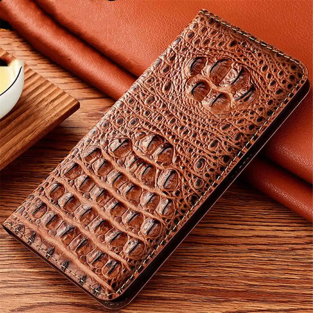 

Genuine Cowhide Leather Flip Case for Honor Magic V2 Crocodile Smart Window Cover