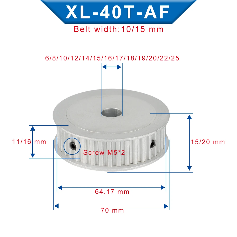 Шкив ГРМ XL 40T отверстие 6/7/8/10/12/14/15/17/18/19/20/22/25 мм алюминиевый шкив трапециевидный