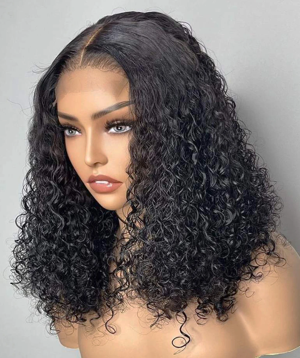 Water Wave Lace Front Wigs Human Hair Wigs for Black Women Brazilian Hd Transparent curly bob T part closure wigs high density