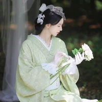 2022 japanese clothes for women girl lace improved kimono retro dress fresh white green style