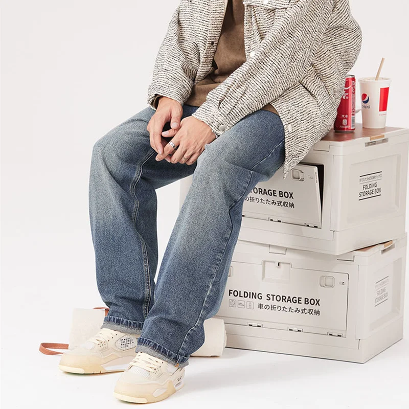 Streetwear Men 2022 Autumn Winter Jeans Men's Vintage Loose Straight Casual Pants Fashion Blue Temperament Harun Pants Female