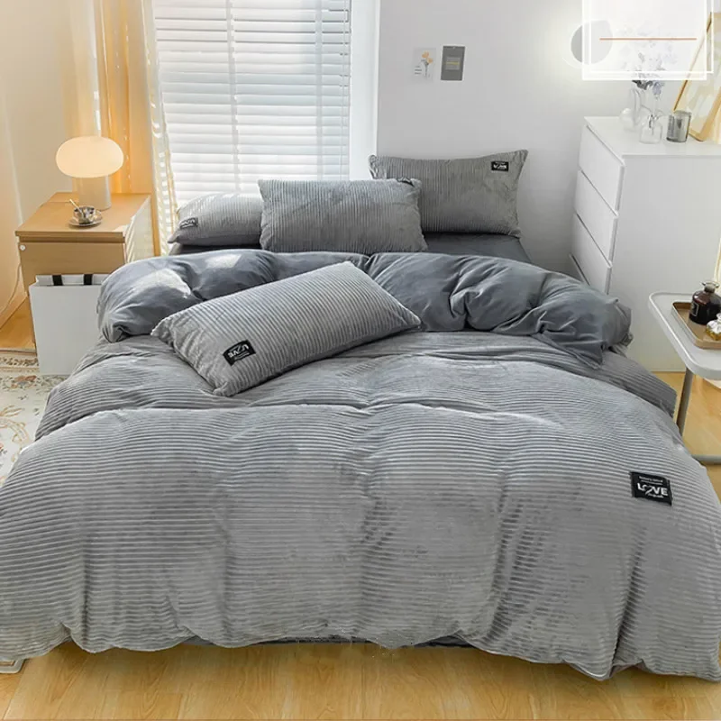 

3/4PCS Coral Velvet Duvet Cover 220x240 150x200 200x230 Couple Single Double Queen King Size Flannel Plush Bed Warm Quilt Cover