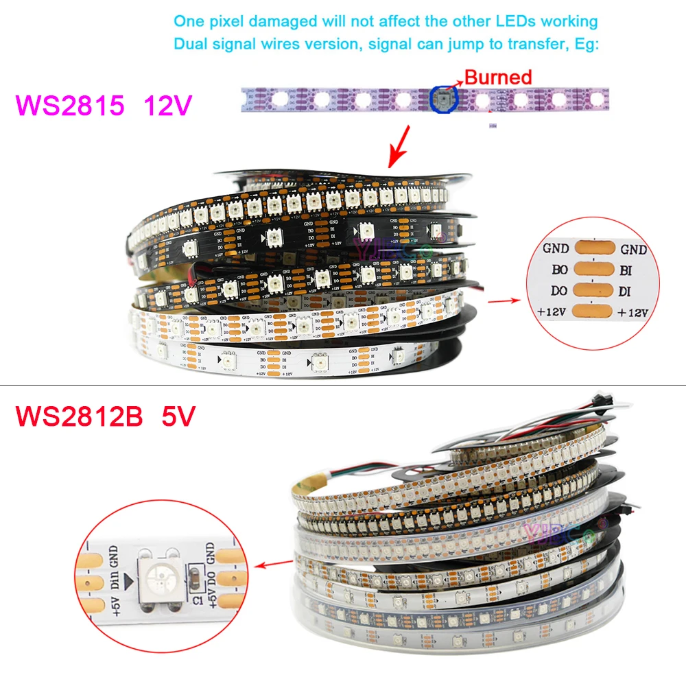 Умная Светодиодная лента WS2812B WS2815 WS2812 5 В 12 30 60 144 светодиодов на метр SMD 5050 RGB