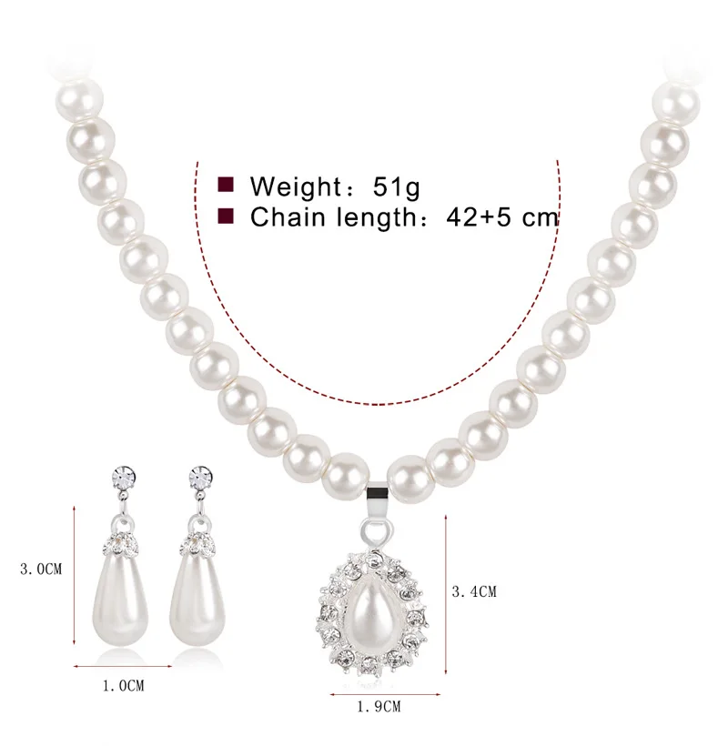 

WANGAIYAO new bride wedding fashion pearl earrings jewelry jewelry alloy silver-plated diamond drop-shaped pearl necklace two-pi