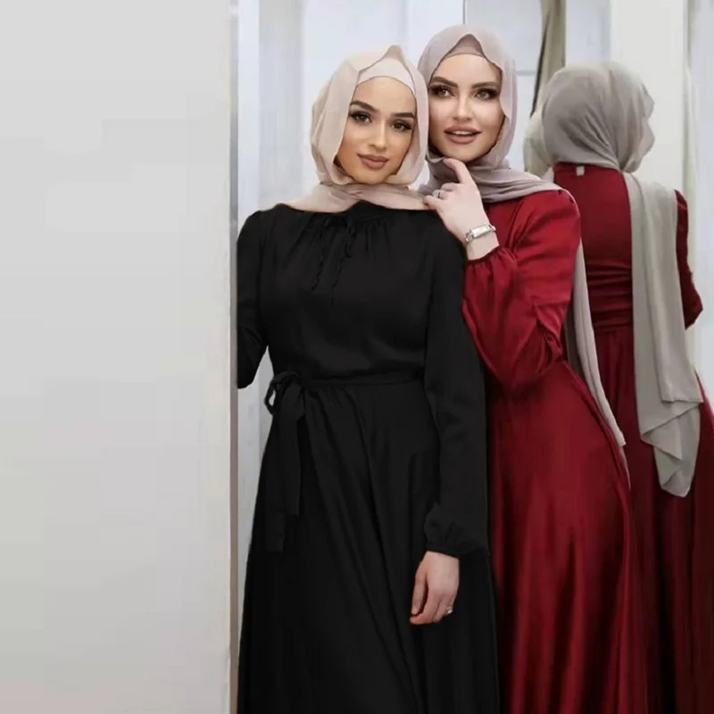 

Satin Hijad Muslim Dress Abaya Women Ramadan Islamic Clothing Long Large Swing Dress Ramadan Party Maxi Turkey Kaftan