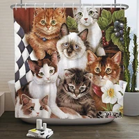 cat shower curtain funny hipster animals kitten decor for kid shower curtain waterproof polyester fabric set with hooks180x180cm
