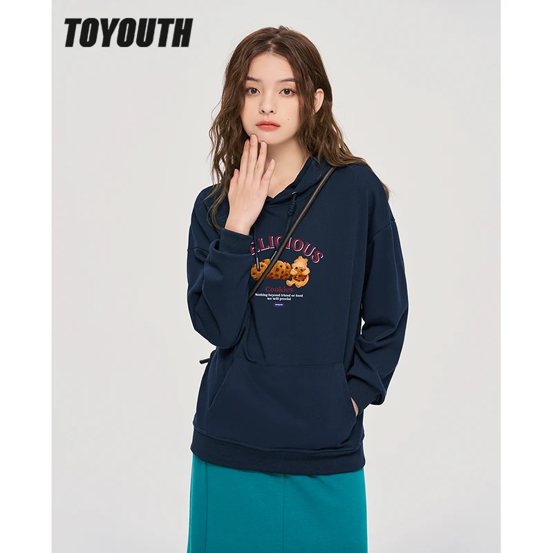 

Toyouth Women Hooded Sweatshirts 2022 Winter Long Sleeve Loose Hoodie Cute Print Vintage Warm Casual Streetwear Pullover