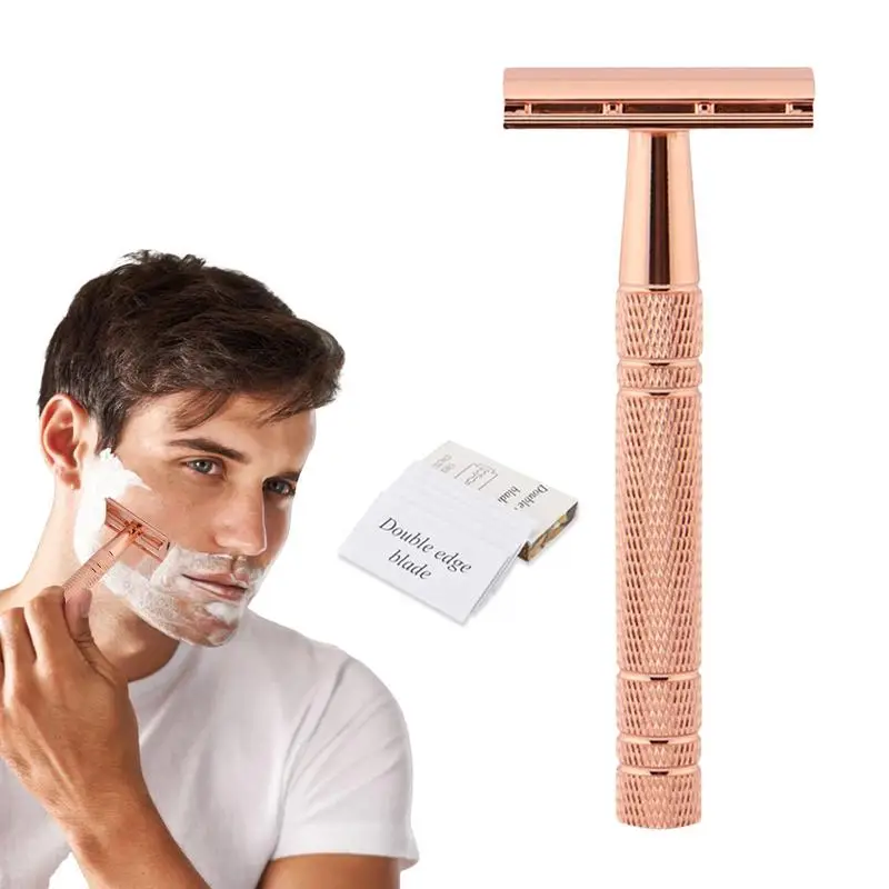 

Double Edge Safety Razor Classic Rose Gold Double Edge Shaving Razors With 5 Blades Manual Cleaning Grooming Razor For Men Women