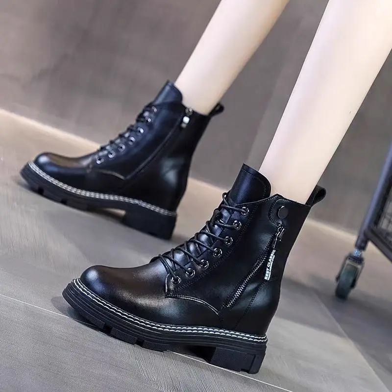 

Женские повседневные туфли на толстой подошве, универсальные модные туфли со средними манжетами на каблуке, новинка зимы 2022