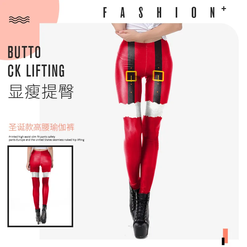 2022 Winter New Christmas Clothing Striped Printing Yoga Pants European and American Elastic Tight Leggings Women's Outer Wear