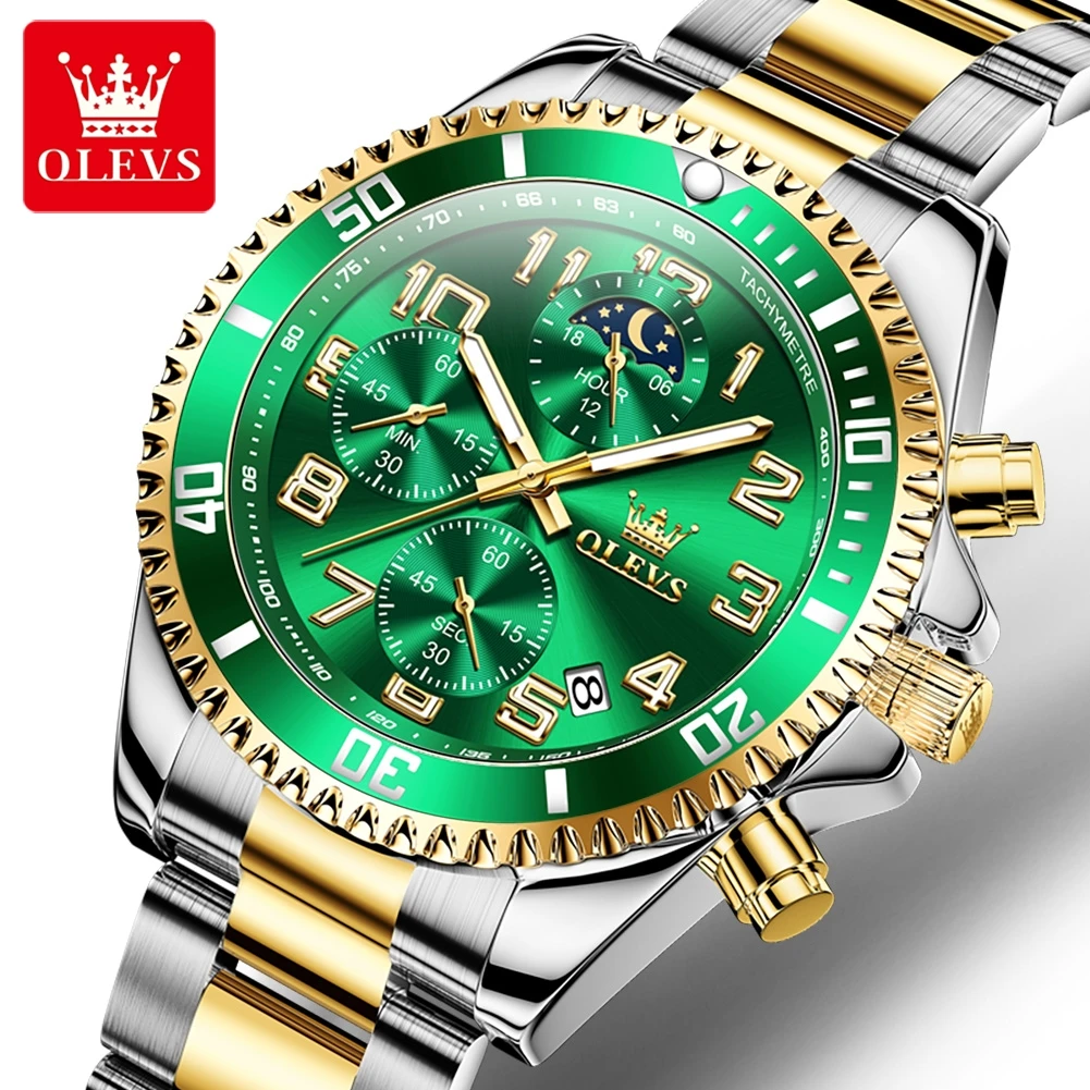 Мужские водонепроницаемые кварцевые часы с большим циферблатом и хронографом