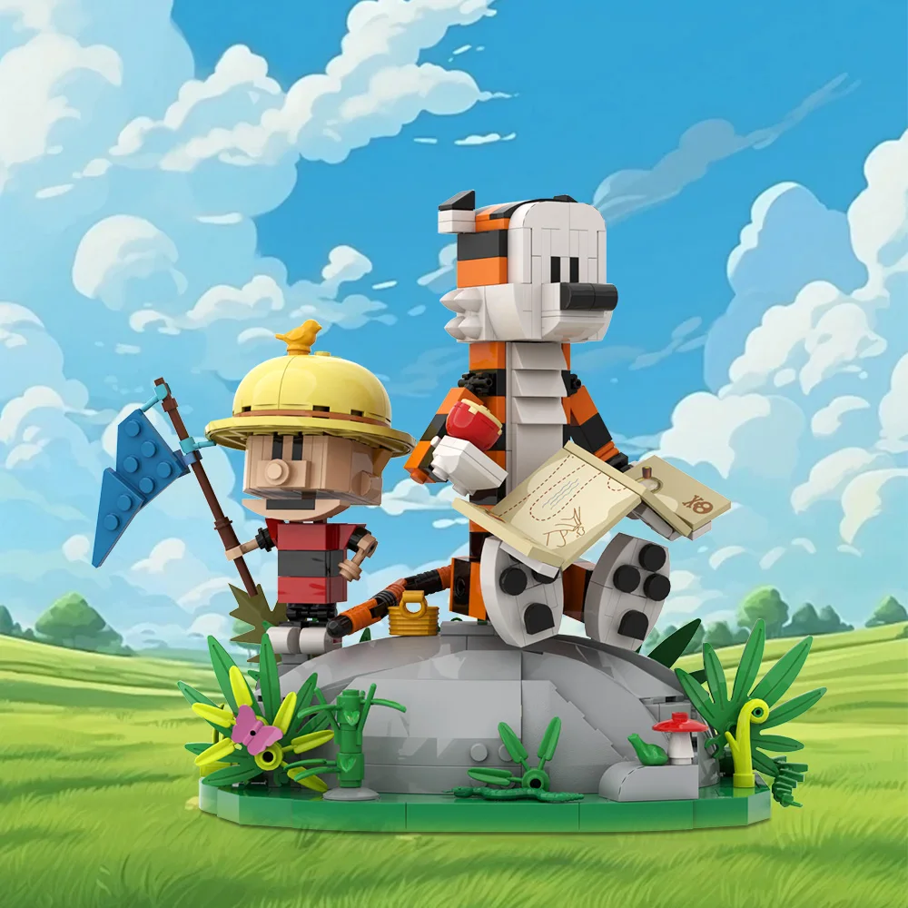 Фото Модель MOC Calvined and Hobbes, строительный блок, анимационная кукла, трава, растение, мультяшный тигр, экшн-фигурка, кирпичная игрушка, детский рождественский подарок №1