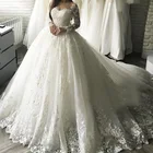 Бальное платье, свадебные платья, кружевное платье принцессы с бисером, свадебные платья с длинным рукавом для невесты, свадебное платье