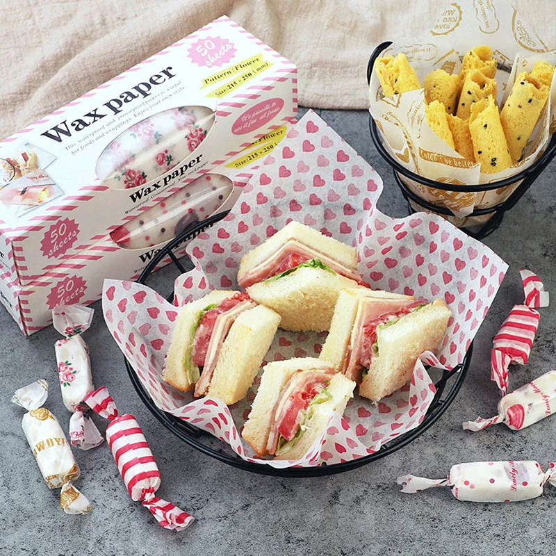 

50Pcs/Set Food Wrappers Papers Wax Paper Food Grade Grease Wrapping Paper For Bread Sandwich Burger Fries Oilpaper Baking Tools