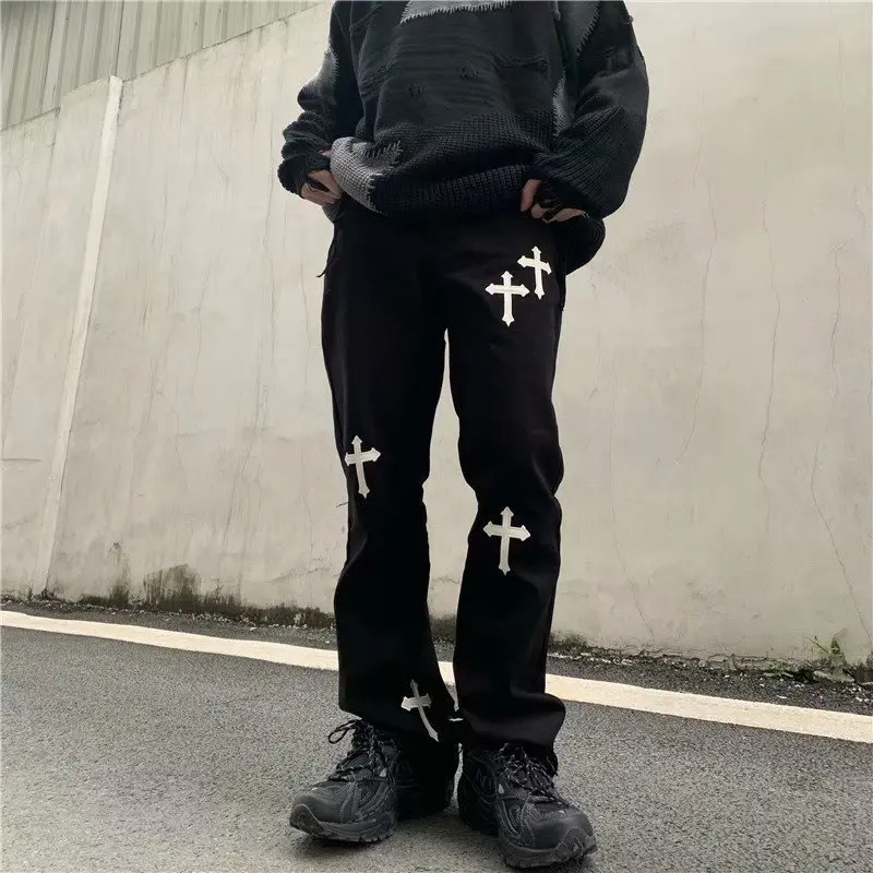 

Gothic Denim Trousers Male Jeans for Men 2022 Goth Flare Pants Men Jeans Pants Slim Fit Punk Rave Hip Hop Streetwear