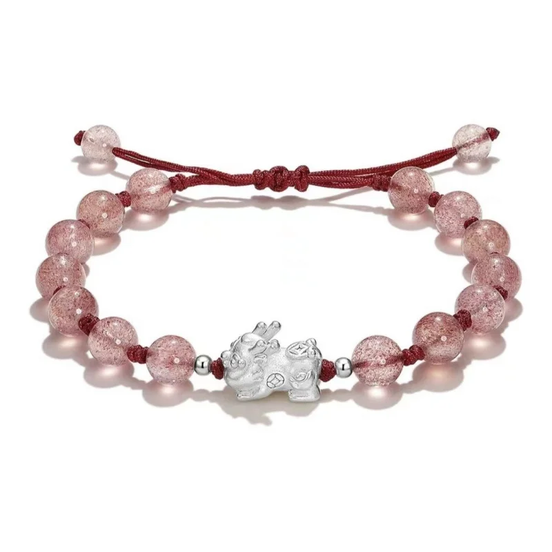 Чистое серебро 999 благоприятный зверь детский дракон браслет опал обсидиан