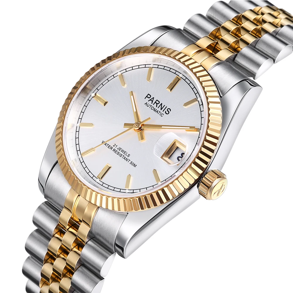 

Luxury Parnis 36mm Silver Dial Men Women Automatic Watches Sapphire Cystal Calendar Mechanical Men's Watch relogios masculino
