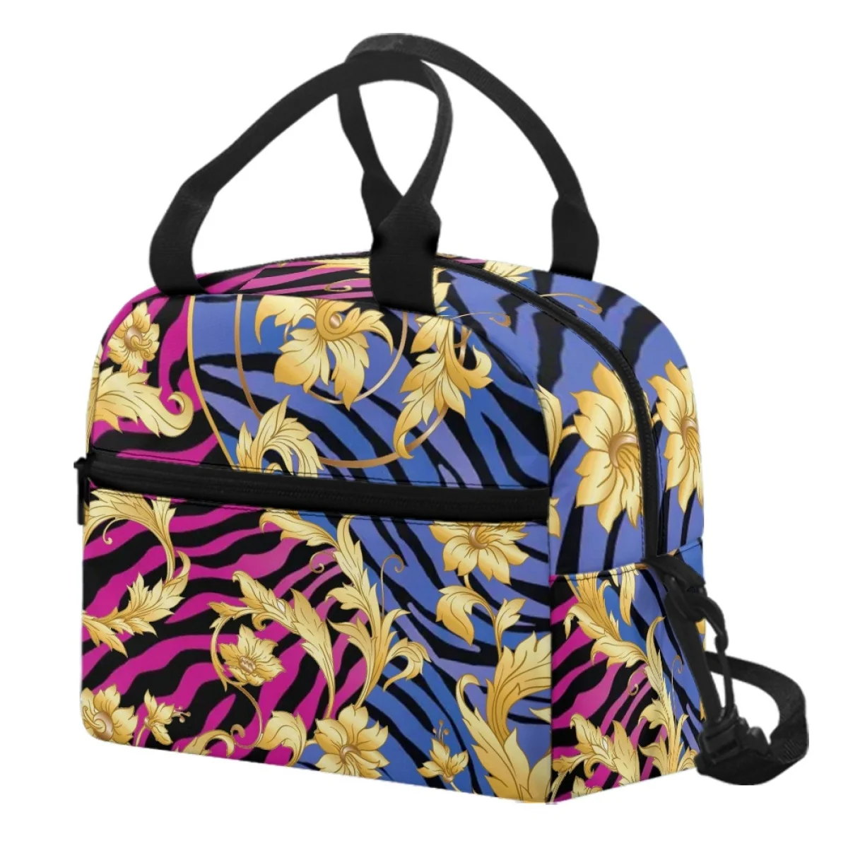 

Coloranimal Baroque Print Fashion Diagonal Portable Zipper Lunch Bag Travel Picnic Essential Food Insulation Box Print On Demand