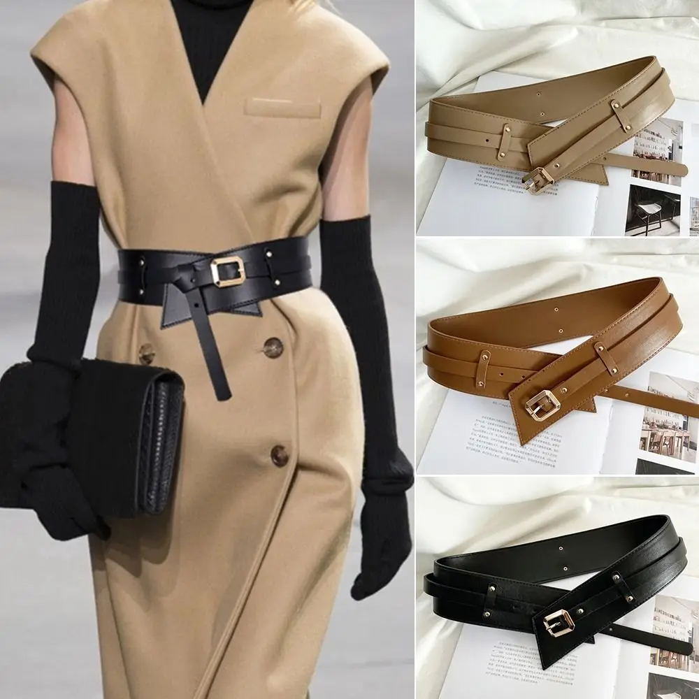 Vintage Ladies Skirt Dress Coat Classic Pin Buckle Cummerbunds Leather Waistband Corset Band Luxury Knot Wide Belts