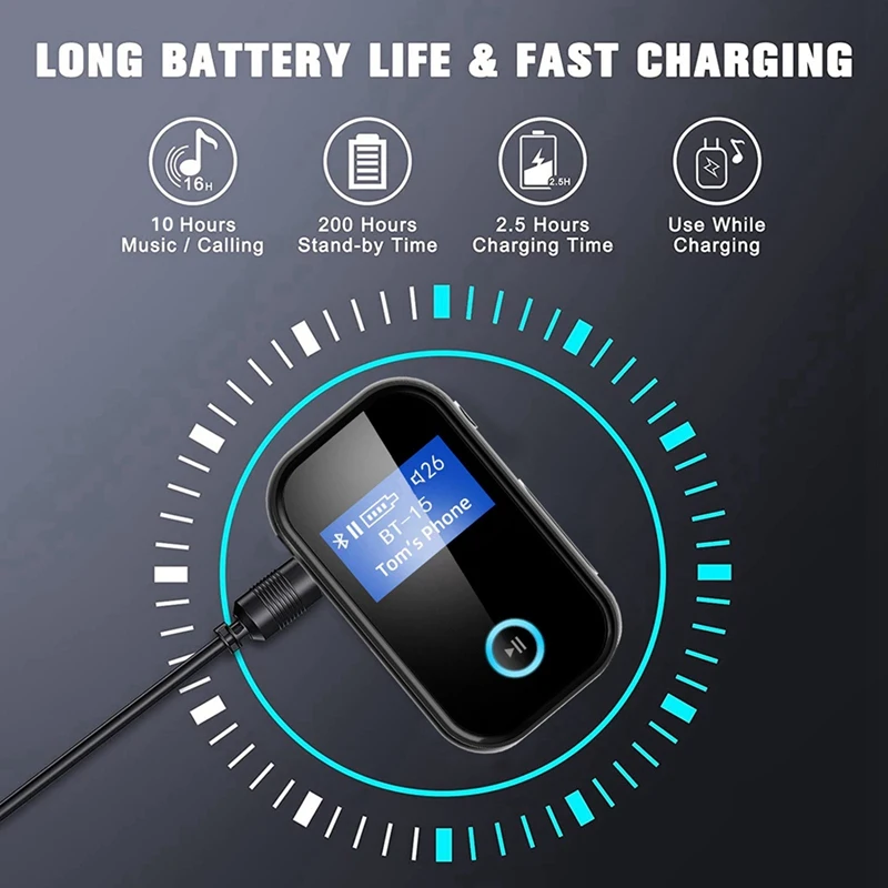 BT15P Блютуз 5.0 Приемник LCD Дисплей 3.5 мм AUX Свободные руки Звонок Микрофон Беспроводной адаптер для звука для автомобильного комплекта динамиков.