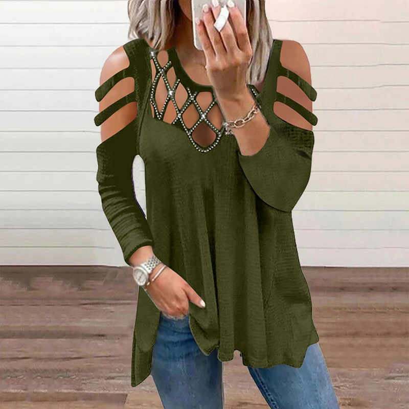 Женские футболки с длинным рукавом элегантная рубашка круглым вырезом и