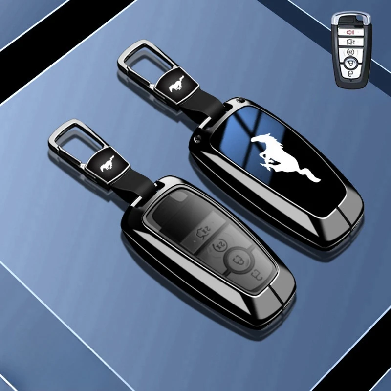 

Сумка для автомобильных ключей Ford Mustang, совместимая с умным автомобильным ключом Mustang, цинковый сплав, кожа 360° ° Универсальный защитный брелок Mustang
