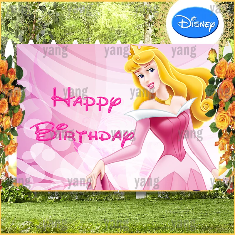 Cartoon Sleeping Beauty Aurora Girls Princess Disney Custom Newborn Backdrop Happy Birthday Party Decoration Backgrounds Banner