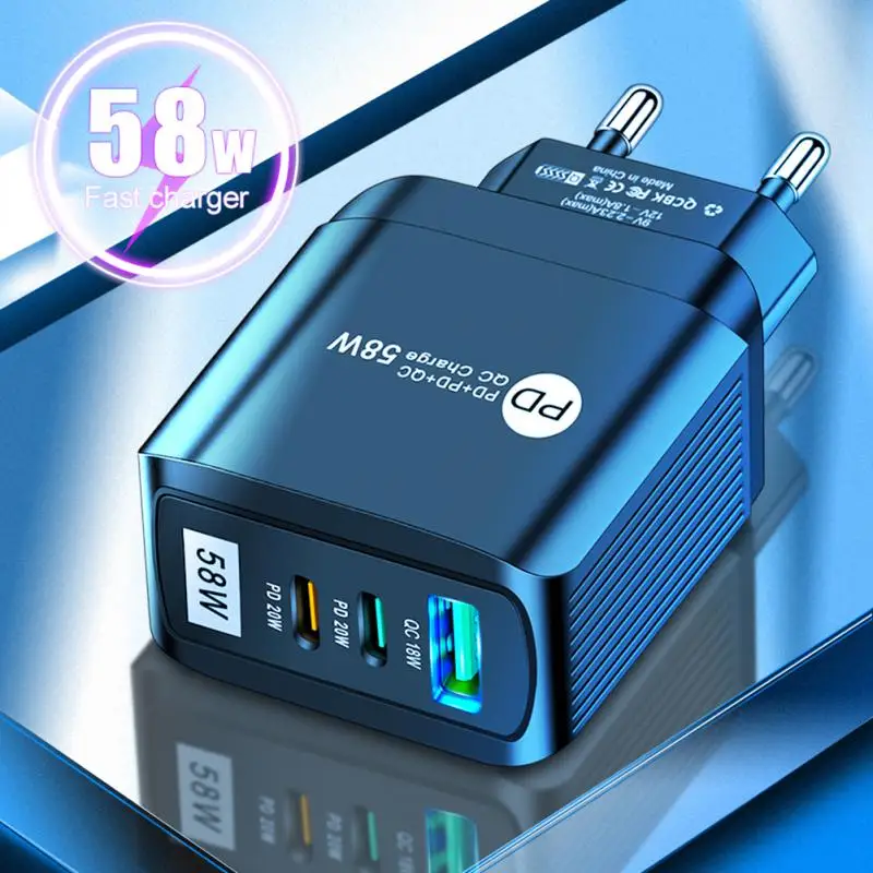 

Travel Eu Us Uk Plug Usb Type C Fast Charger 58w Qc3.0 Usb C Quick Charge Pd Charger For Iphone Samsung Xiaomi Portable