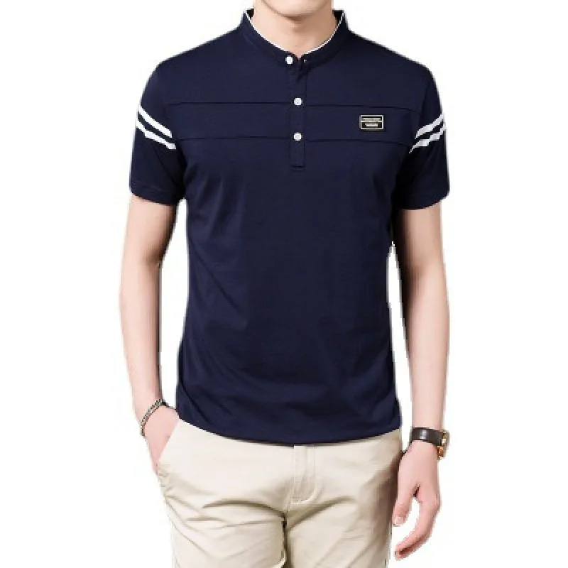 

Slim Fit Stand Collar Casual Korean Men's short-sleeved T-shirt