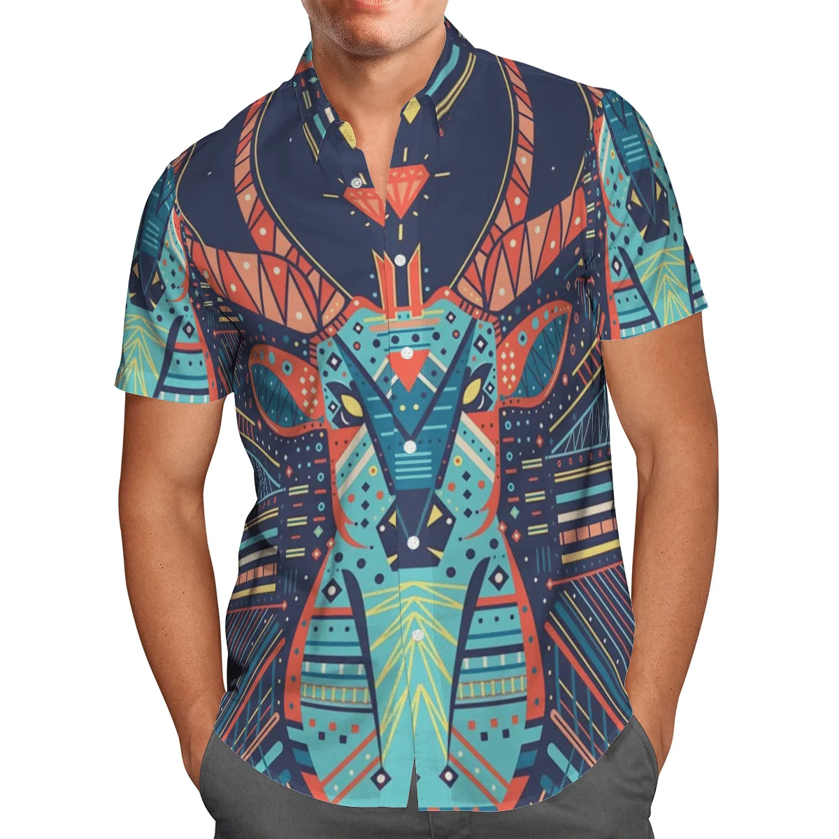 2022 Hawaii Shirts Summer Casual Button Shirt Beach Holiday Short-sleeve 3D Printed Deer Pattern Fashion Mens Lapel Hip Hop Tops