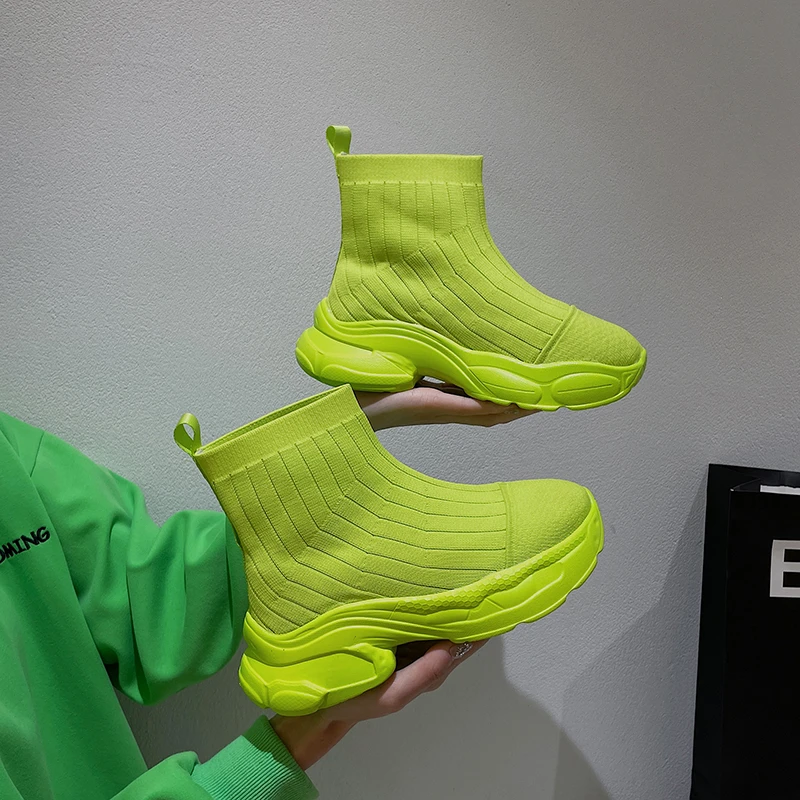 

Женские эластичные ботинки-носки, универсальные ботильоны на плоской подошве, с круглым носком, на толстой подошве, повседневные кроссовки ...