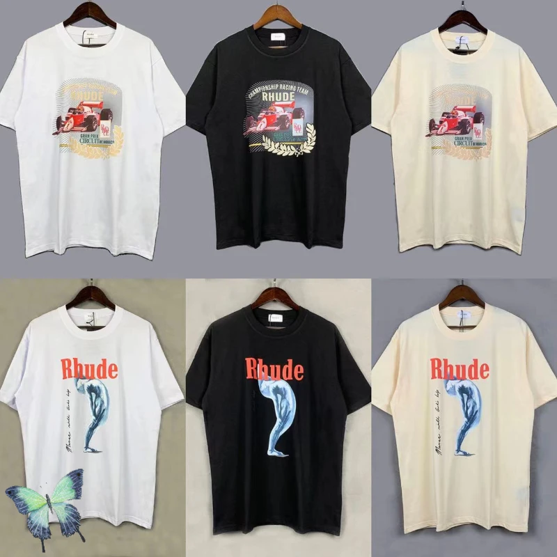 

RHUDE Racing Car Print T-Shirt High Quality Oversize Men Home T Shirt