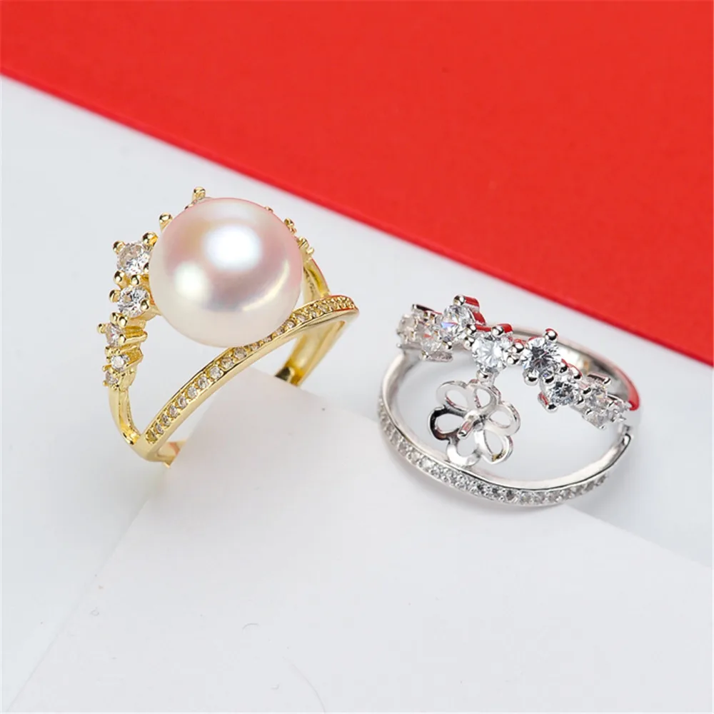 

S925 Sterling Silver Pearl Ring Settings Blank/Base For DIY Adjustable Ring Jewelry Making Accessories Suitable for 9-11mm Bead