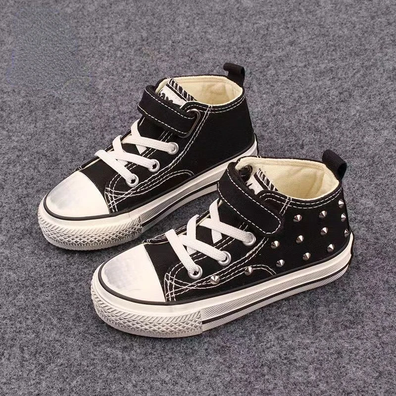 

Shoe for Boys 2022 Summer New Canvas Shoes Children Soft Sole High Top Casual Shoes Rivet Fashion Sneakers