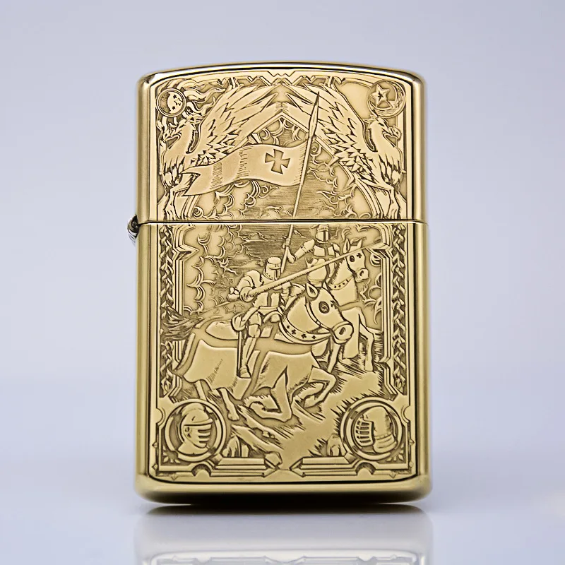 

ZORRO Double-Sided Crusader Pure Copper Kerosene Lighter Five Side Carved Etching Boutique Fashionable And Beautiful