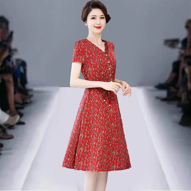 

Fashion Runway Vintage Shirt Dress 2022 Summer Women Lapel Short Sleeve Print Pattern Office Work Midi Dresses with Belt