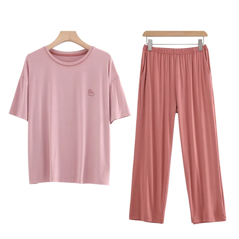 2023 New Pajamas Summer Thin Bio-based Home Suit Short-sleeved Trousers Breathable and Comfortable Sleepwear with Round Neck