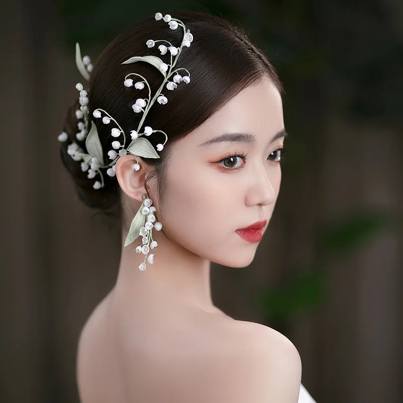 

MYFEIVO Super Fairy Bride Headwear Earrings 2 Set Retro Petal Hair Band Handmade Silk Scalding Wedding Hair Accessories XXY0387
