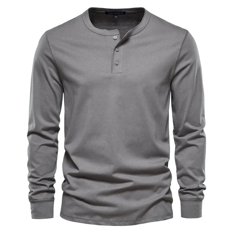 2022 Spring Autumn New 100% Cotton Casual Fashion Men's Round Neck Long Sleeve Shirt Slim Fit Sports Men's Bottoming Shirt Top