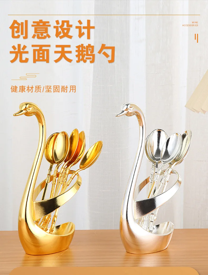 

Household Light Luxury Alloy Swan 6 Pack Fruit Forks Cute Coffee Spoon Dessert Fork Spoon Set Cake Fork Tableware