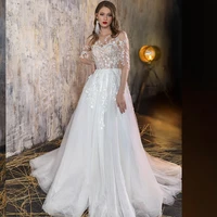 tulle a line o neck hy222 wedding dress floor length elegant luxury lace appliques princess bridal gowns vestidos de novia