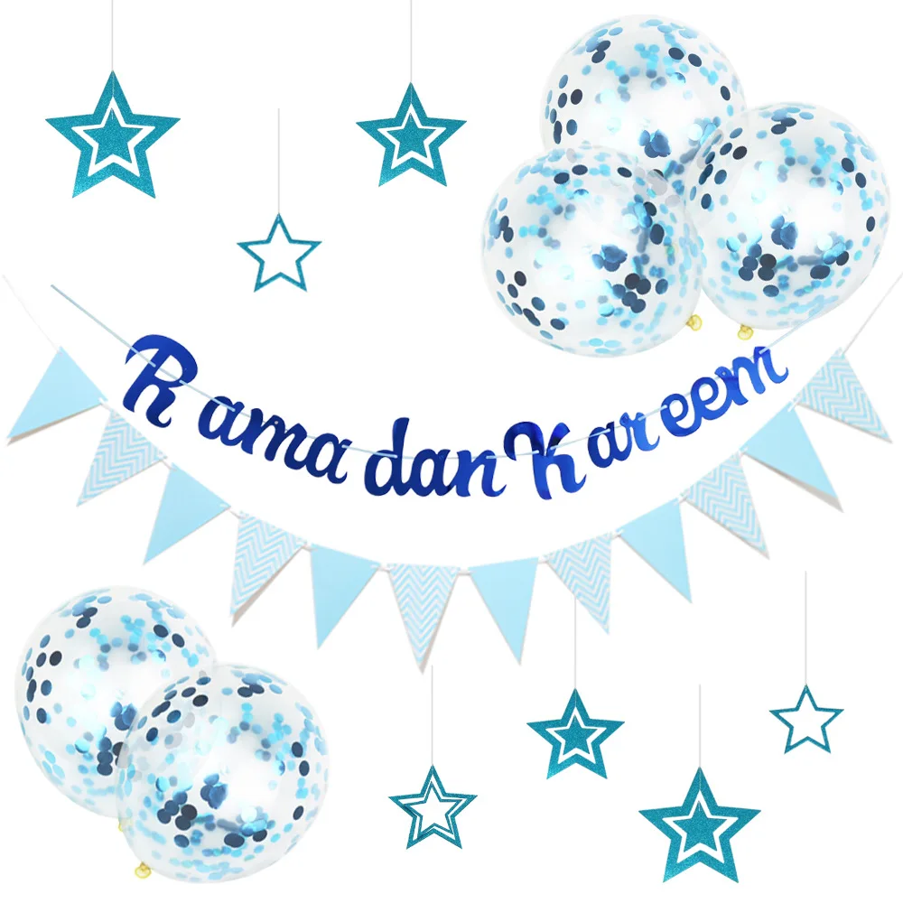 Новый EID MUBARAK rain шелковые блестки фотокомбинация синего рыбьего хвоста pull flower flag