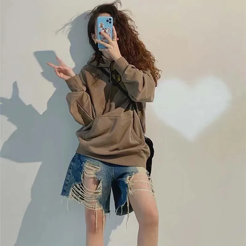 Korean Fashion Ripped Jeans Shorts Women Summer Five-point Pants Woman High Waist Shorts Streetwear Baggy Pants Casual Shorts