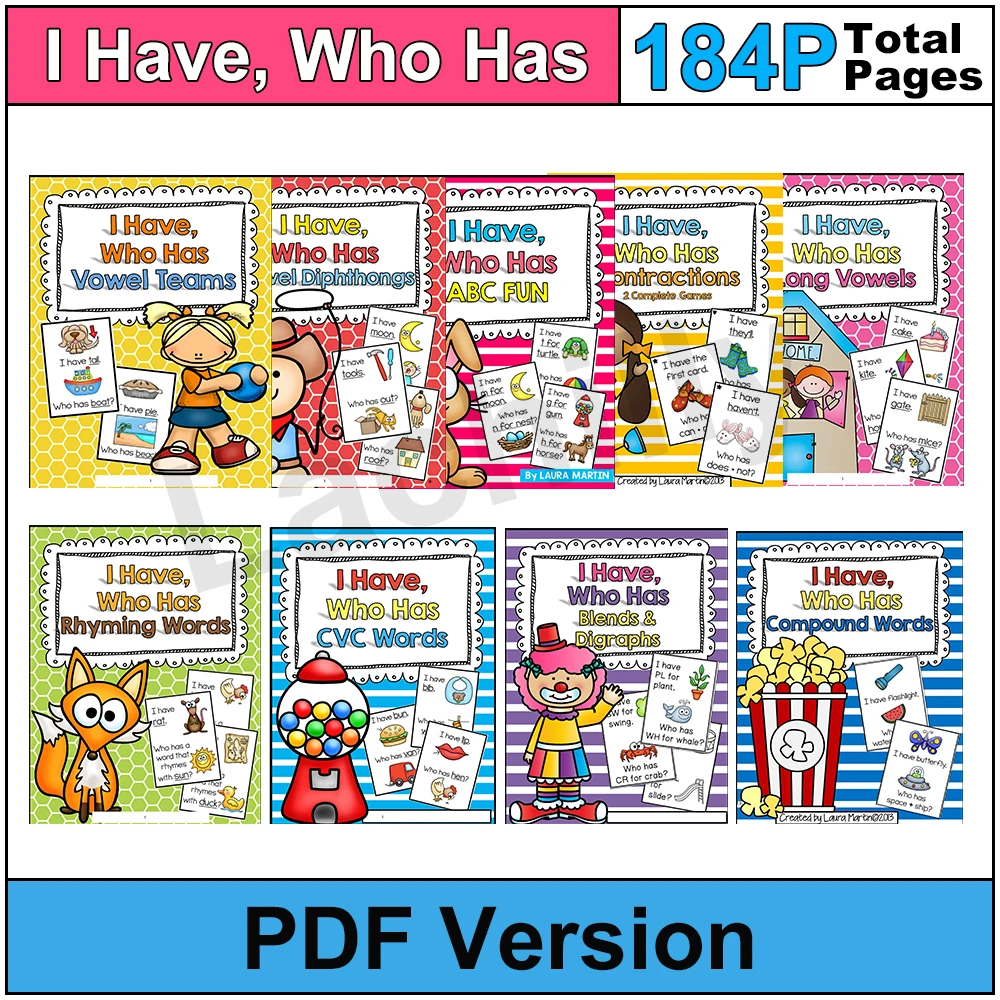 

I Have Who Has Phonics Learning English language Flashcards wordsheet for kids children PDF Electronic File