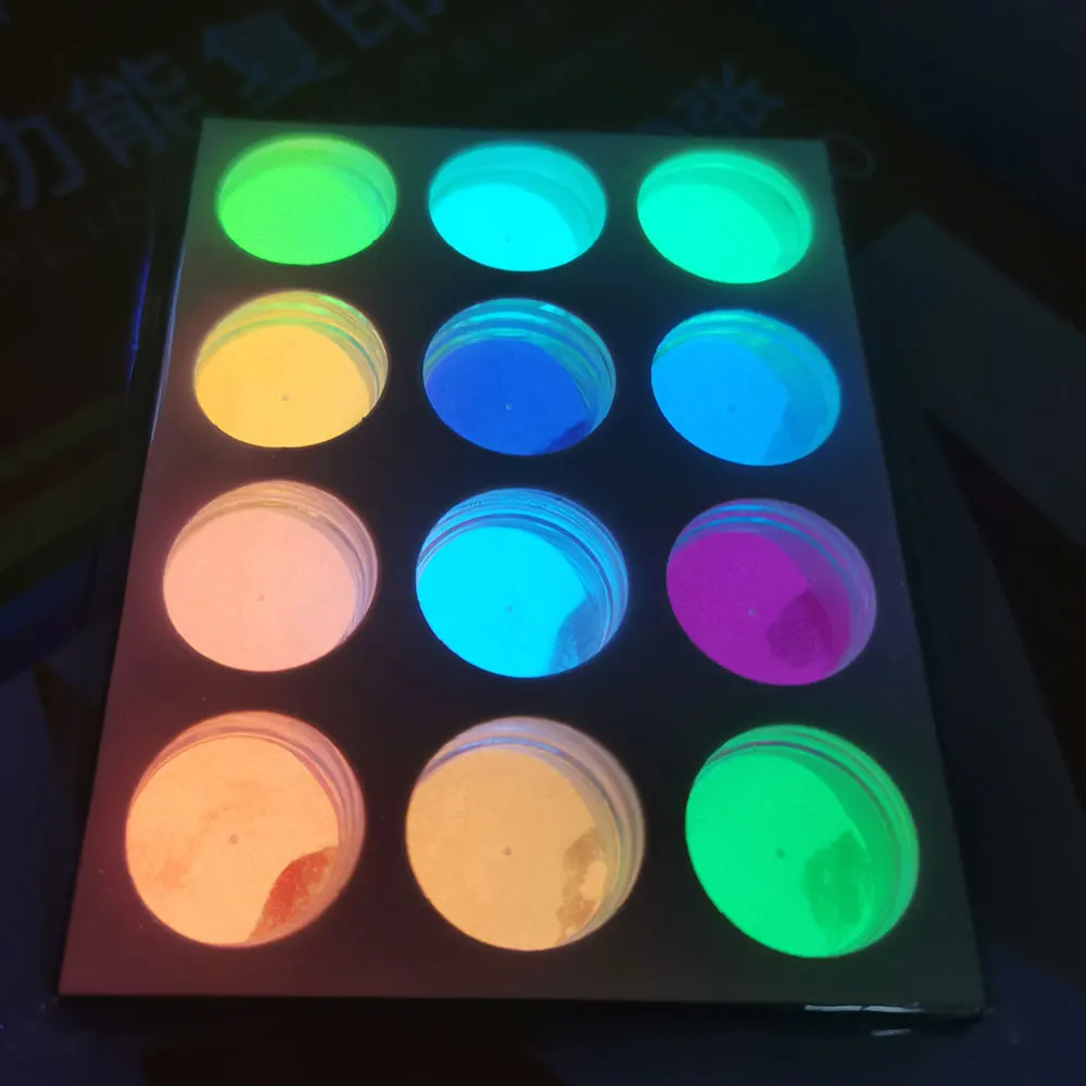 

12Jars/Set Glow in The Dark Luminous Neon Pigment Epoxy Resin Glitter Powder For Nail Art Decora Fluorescent Phosphor Pigment