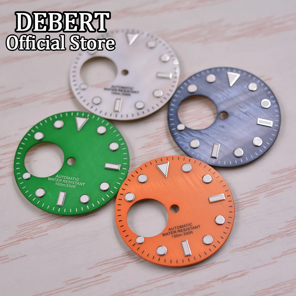 

29mm DEBERT Watch Dial fit NH38 NH38A Watch Movement Green Luminous watch faceSilvery white blue green orange Sterile watch dial